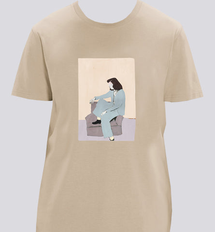 a woman in a white dress holding a cell phone