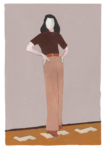 a woman standing on top of a wooden floor